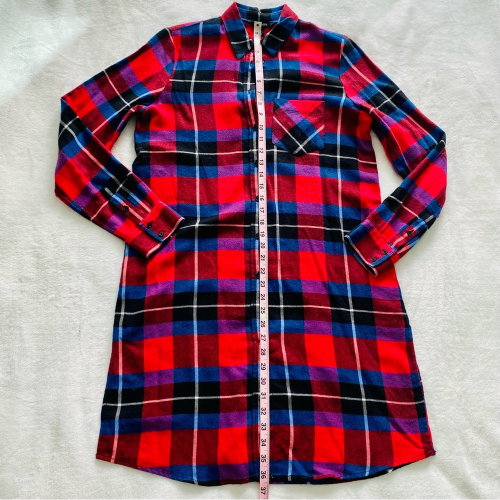 Express Long Button Down Plaid Duster Flannel Spl… - image 6